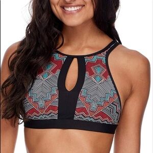 NWT Skye Swimwear Hi Neck Keyhole Bikini Top Small Mercedes Black